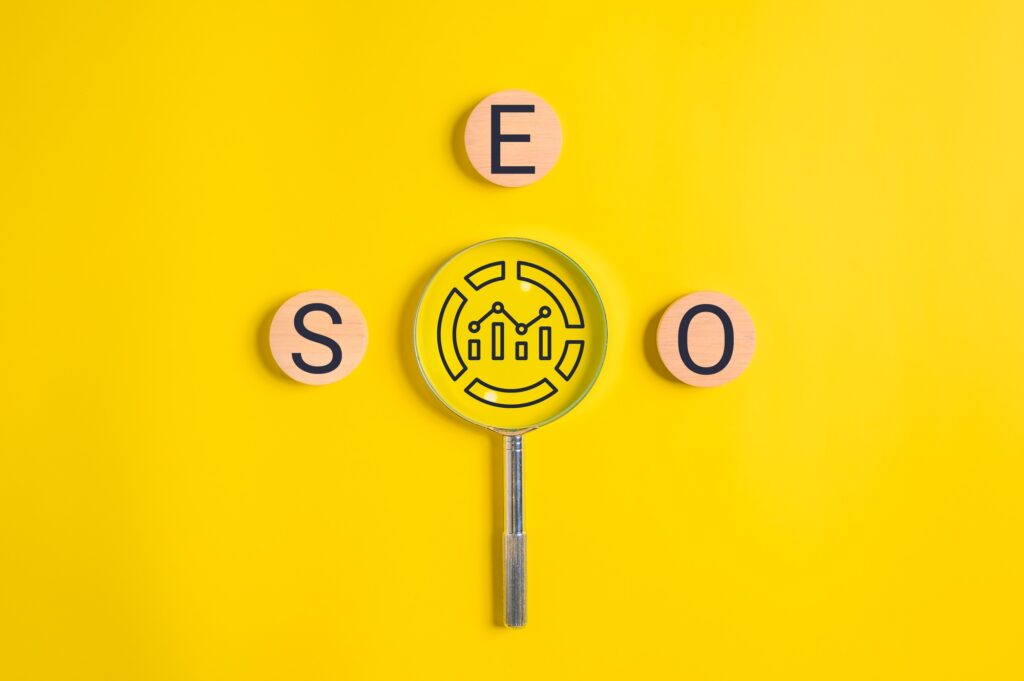 SEO text on wooden cube, Search engine optimization ranking, SEO